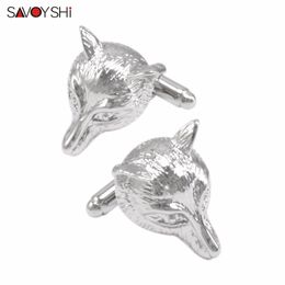 SAVOYSHI Novelty Silver Colour Fox Cufflinks for Mens Cuff nails High Quality Stainless Steel Animal Cuff link Gift Brand Jewellery