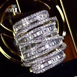 With Side Stones YaYI Jewelry Fashion Complex Design Princess Cut 260pcs AAAAA White Zircon Silver Color Engagement Wedding Party Gift Rings 230516