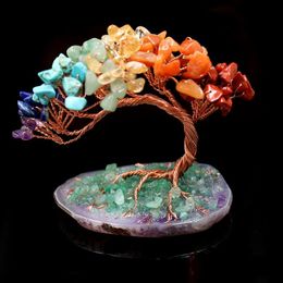 Pendant Necklaces Unique Copper Wire Wrap Tree Of Life Irregular Shape Many Colours Quartz Stone Healing Chakra JewelryPendant