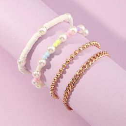 Strand Japan Korea Children Bracelet Punk Metal Bead Chain Beach Pearl Soft Pottery Rice Beads 4 Set Bracelets For Girls Travel Jewellery