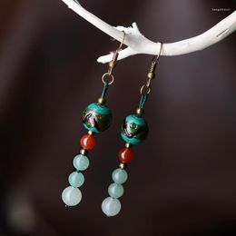 Dangle Earrings Original Handmade Glass Glazed Blue Ethnic Jewelry Humble Aventurine Quartz