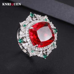 Band Rings Charms Full High Carbon Diamonds 15*17mm Ruby Aquamarine Women's Ring Wedding Bands Vintage Party Fine Jewellery Anniversary Gift J230517