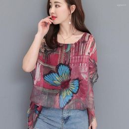 Women's Blouses Vintage Printed Irregular Batwing Sleeve Blouse Women Clothing 2023 Summer Oversized Casual Pullovers Asymmetrical Shirt