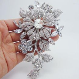 Brooches Sparkling Crystal Zirconia Big Flower Brooch Pin For Women Luxury And Exquisite Prom Banquet Jewellery