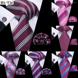 Bow Ties Hi-Tie Gift For Men Purple Striped Silk Wedding Tie Hanky Cufflink Set Business Party Drop Fashion Designer