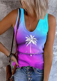Women's Tanks Camis Gradient Women Tank Tops Streetwear Live Simple Coconut Tree Vintage Graphic Sleeveless Shirts Summer Vacation Casual Vest 2023 T230517