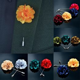 Handmade Men's Brooches Floral Lapel Pin for Men Suit Long Neddle Fabric Flower Brooch Pins for Wedding Fashion Mens Jewellery