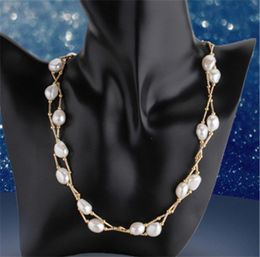 Chains HABITOO White Long Baroque Freshwater Pearl Women Chain Necklace 40inches Simple Elegant Jewelry Charming Gifts Daily Party Wear