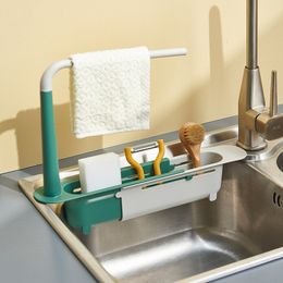 Bathroom Shelves Telescopic sink rack kitchen drain storage basket small tools accessories organizer soap sponge holder