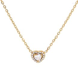 Pendant Necklaces Youthway Stainless Steel White Zircon Heart Necklace PVD Gold Plated Waterproof Anti-rust Ladies Jewelry Gift 2023