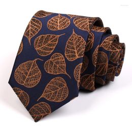 Bow Ties 2023 7CM Leaf Print Gentleman Business High Quality Fashion Formal Tie For Men Suit Work Necktie Gift Box