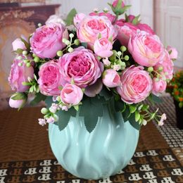 Decorative Flowers 2023 Artificial Decorated Pink Peonies | Small Silk Roses Bouquets Blooming At Banquets Autumn Wedding Dec