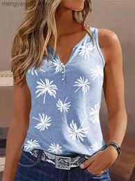 Women's Tanks Camis Cute Coconut Tree Button Notched Neck Tank Top for Women Casual Sleeveless Graphic T Shirts Summer Beach Vacation Blouse Holiday T230517