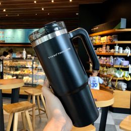 Water Bottles 890ml 600ml Coffee Thermos Cup with Straw and Handle Stainless Steel Cold Water Bottle Beer Mug Insulated cafe termica 230517