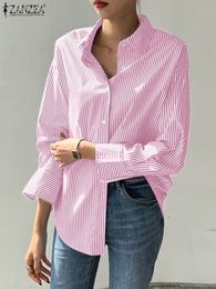 Women's Blouses Shirts ZANZEA Women Striped Loose Blouse Office Turn-down Collar Long Sleeve Vintage Top Button-up Shirt Oversized Blusa Femininas 230516