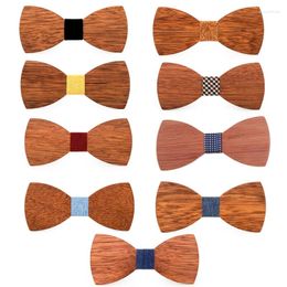 Bow Ties H9ED Men's Wooden Tie Handmade Soft Microsuede Pocket Square Durable Bowtie