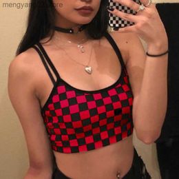 Women's Tanks Camis Black Red Plaid Checkerboard Tank Top Halter Women Bare Midriff Crop Tops Camis Fashion Tube Top Female Sleeveless Cropped Vest T230517