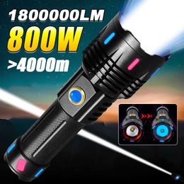 Flashlights Torches 800W High Power Led Flashlights 18650 Fluorescence World's More Powerful Flashlight 4000m Rechargeable XHP360 Tactical Lanterns P230517