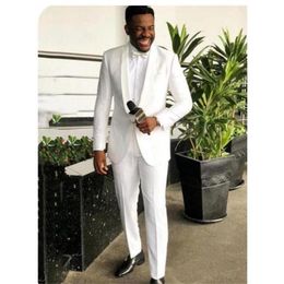 Men's Suits & Blazers Custom Made White 2 Pieces Groom Tuxedos Handsome Shawl Lapel Men Dress Business Conjuntos De Hombre (Jacket Pants Bow