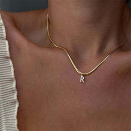 Classic Letter Pendant Necklace Women Fashion Width 2mm Stainless Steel Snake Chain Necklaces For Women Jewellery Gift 50cm