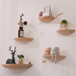 Bathroom Shelves Solid wood semi circular wall frame background mounted projector display rack storage hanger home decoration