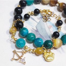 Link Bracelets Genshin Impact Gorou Cosplay Fashionable Dog Print Bow And Arrow Black Agate Opal Bead Bracelet Couple Jewelry Birthday