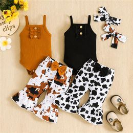 Clothing Sets 0-18months Baby Girls 3pcs Outfits Sleeveless Knitting Romper Buttons Vest Long Bell-Bottoms Pants Head Band Infant