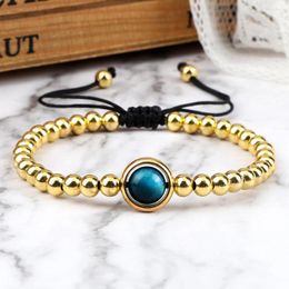 Strand Natural Stone Bracelets Tiger Eye Vintage 5mm Gold Colour Copper Beads Adjustable Couple Gifts For Woman Man Jewellery Pulsera