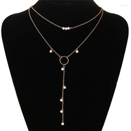 Pendant Necklaces Fashion Long Chain For Women Bohemian Multi Layered Imitation Pearl Necklace Trendy Choker Jewelry