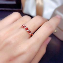 Cluster Rings Natural Garnet Ring Opening Female S925 Silver Fashion Living Band Multi Grain Korean Birthday Gift