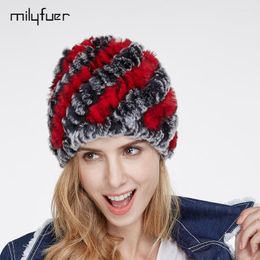 Beanies Beanie/Skull Caps Milyfuer Real Rex Fur Hats Female Hair Fashion Autumn Winter Keep Warm Ear Cycling Cap Knitted Hat For Women Cap1