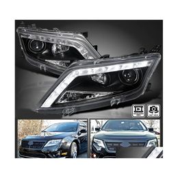 Other Auto Parts Fits Black 20102012 Ford Fusion Led Strip Projector Headlights Head Lamps Pair Drop Delivery Mobiles Motorcycles Ot14Q
