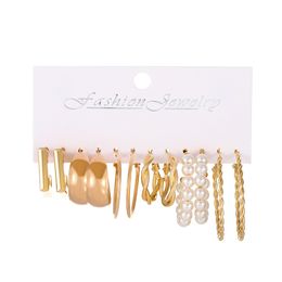 Geometric Pearl Hoop Earrings for Women Metal Gold Colour Silver Colour Dangle Earrings Set Hollow Circle Earrings Fashion Jewellery