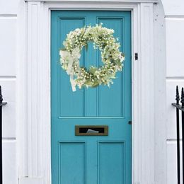 Decorative Flowers Beautiful Anti-fall Easy Care Artificial Bellflower Bow Door Hanging Wreath Home Supply