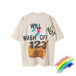 Men's T Shirts Apricot Washed Palm Print RRR123 Shirt Men Women T-shirts Oversized RRR-123 Tops Tee