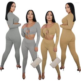 Women's Two Piece Pants Sports Set Solid Outfits Womens 2023 Autumn Winter Style Strapless Waist Tight Sexy Ice Silk Rib Elegant 2