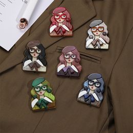 New Cartoon Girl Glasses Lady Acrylic Brooches for Women Kids Handmade Crafts Lapel Pins Party Jewelry Girl Gifts