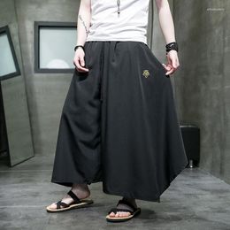 Men's Pants 2023 Chinese Style Men Harajuku Streetwear Elastic Waist Fashion Wide Leg Kimono Male Balck Skirt Trousers Women 5XL