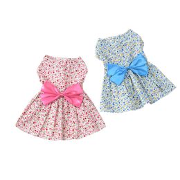 Dog Dress with Bow Puppy Floral Princess Dresses Dog Dress Bowknot Tutu Skirt Thin Cute Pet Summer Clothes Apparel for Small Medium Girl Dogs Cats Kitten Pink L A721