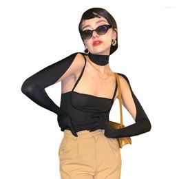 Women's T Shirts Women Harajuku Aesthetic 2Pcs Bolero Gloves Halter Shrug With Camisole Tube Top MXMA