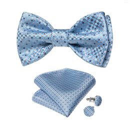 Bow Ties Novelty Blue Self-tie Bowtie Black Dots Adjustable Men's Tie Handkerchief Cufflinks Set For Wedding Business Butterfly Knots