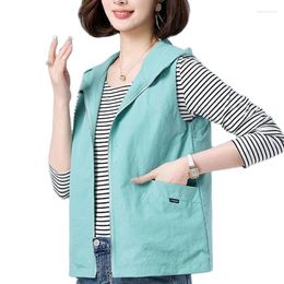 Women's Vests 2023 Spring Summer Solid Vest Coats Women Casual Hooded Sleeveless Jackets Female Short Waistcoat Coat Ladies Top Outerwear