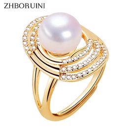 Band Rings ZHBORUINI 2022 New Fine Pearl Ring Real Natural Freshwater Pearl Oval Femme Big Ring 18K Gold Plating Women Jewellery Gift J230517