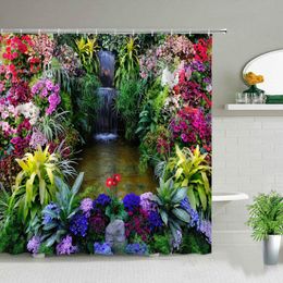 Shower Curtains Fresh Flowers Summer Natural Scenery Background Wall Decor Waterproof Fabric Bathroom Bathtub Screen With Hooks