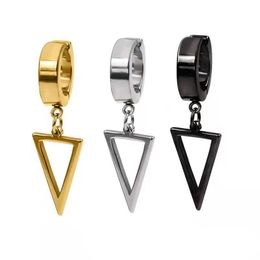 Stainless Steel Punk Triangle Dangle Ear clip Earrings Women Gothic Stainless Steel Stud Piercing Huggies Pendant Jewellery