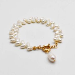 Strand Women Classic Elegant Freshwater Pearl Beaded Bracelet Simple Handmade White Jewellery For Party Accesorries