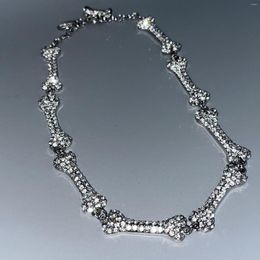 Choker Glitter Rhinestone Skull Bone Naszyjnik dla kobiet Znakomity fajny modny obojczyk luksusowy biżuteria mody prezent biżuterii