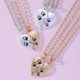 2pcs /set Lovers Dog Paw Heart Woman Necklace Jewellery Splicing Mens Necklace Silver Gold Plated Pendant Man Necklaces Fashion Jewellery Gift