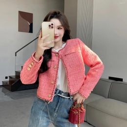 Women's Jackets Women Pink Fragrant Coat Celebrity Spring Autumn 2023 Unique Short Girl Sweet Single Button Jacket Casacos Chaqueta Mujer