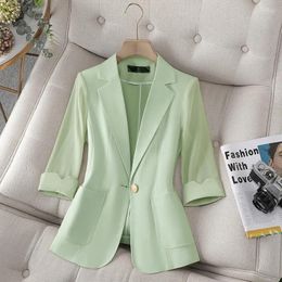 Women's Suits Summer Thin Green Small Suit Coat Women's Blazers 2023 Single Layer Chiffon Casual Tops Lady Outerwear White Black 4XL